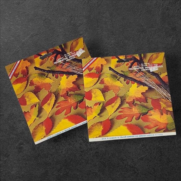 Vintage Amscan Tissue Paper Fall Leaves Lot of 2 Packs Denmark 1970s Autumn Leaf - Picture 3 of 5